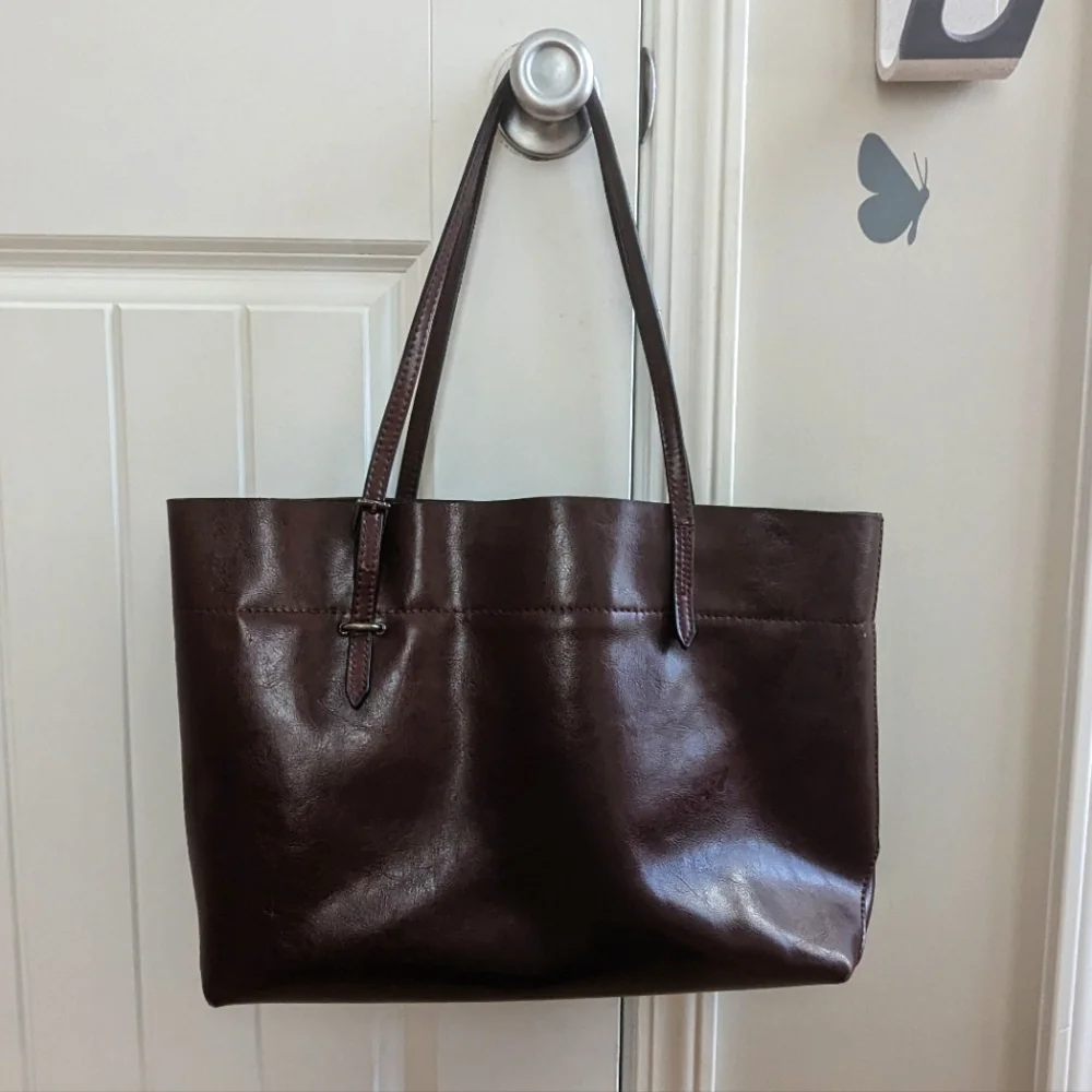 Classic Brown Leather Tote Bag - Women